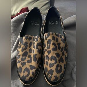 Donald J. Pliner Black and Tan Animal Print Slip-Ons, Loafers, Leopard, size 10